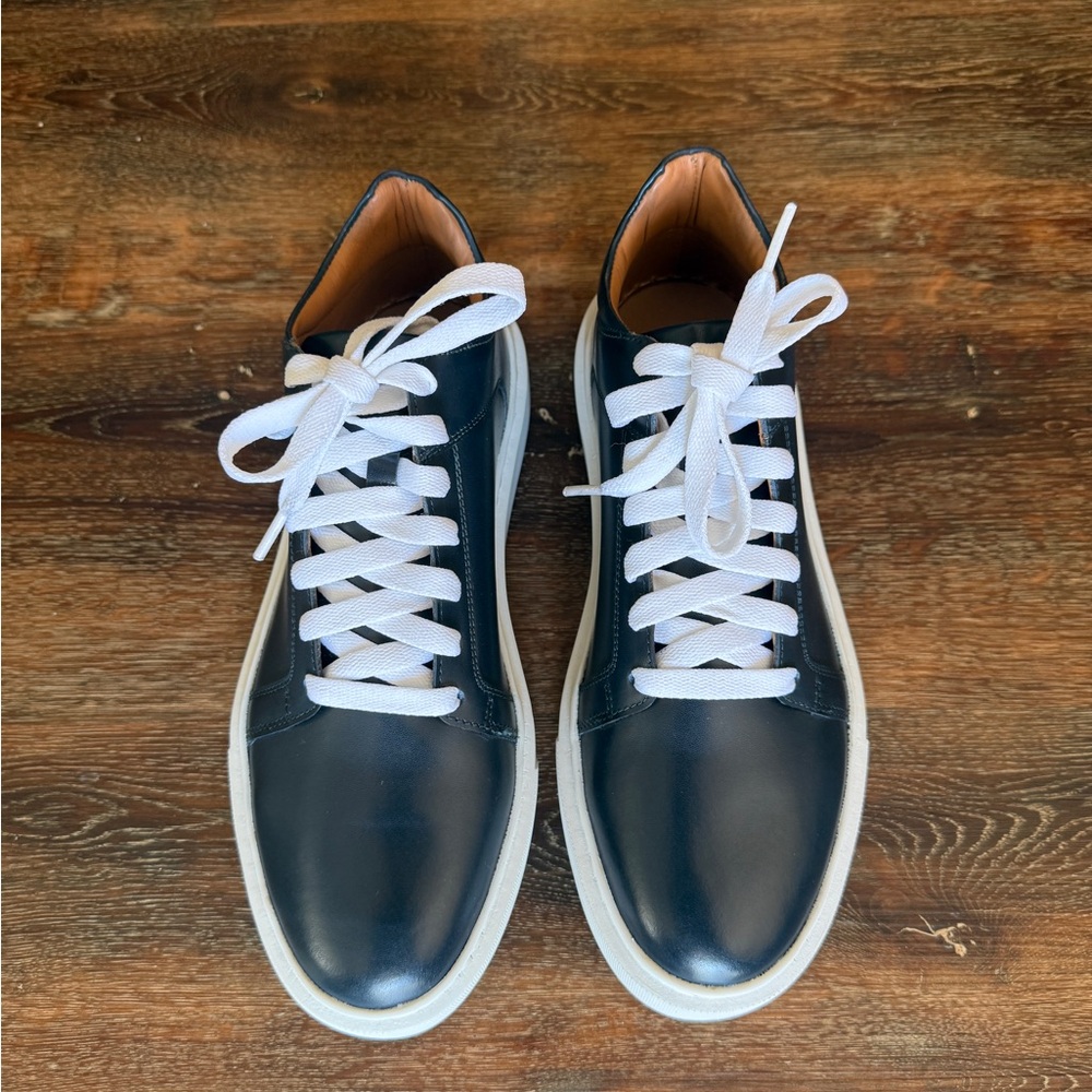 Men's Black Leather Sneakers with White Laces